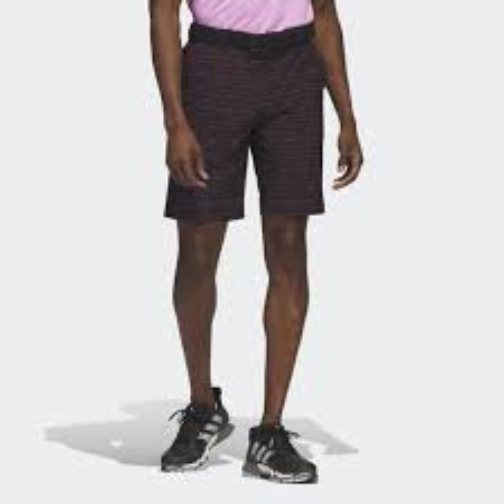 Adidas Golf Shorts Sz 42 X 9 Mens Slim Fit Black Pink Preppy Summer New $80